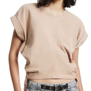 AllSaints Mira Side Ruched Crop Top Moonlight Beige Pink Small